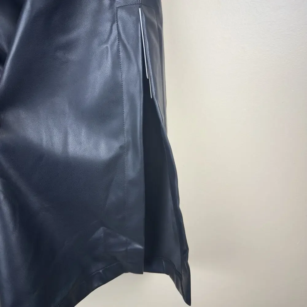 Commense Faux Leather Ruched Slit Midi Skirt Minimalist & Night Out, New - Picture 4 of 11